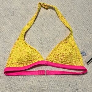 Vintage Yellow and Pink Halter Bikini Top